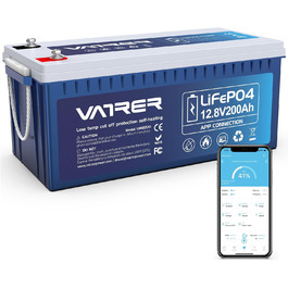 Літієва батарея VATRER POWER LiFePO4 12V 100AH з низькотемпературним відключенням і літієвою батареєю глибокого циклу 100A BMS 5000 1280 Вт для автофургонів, кемпінгу, човнів, сонячних домашніх систем (12V200Ah з самонагріванням)