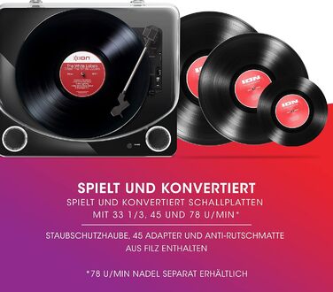 Програвач вінілу ION Audio Max LP з Bluetooth, вбудованими динаміками та USB, чорний