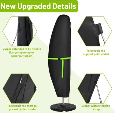 Чохол для парасольки GEMITTO, водонепроникний, 280x30x81/46 см, для парасольки 2-4 м, 420D, захист від вітру та сонця