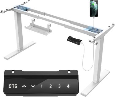 Електричний стіл-трансформер JUMMICO з регулюванням висоти, USB-порт та підставка для кабелів (білий)