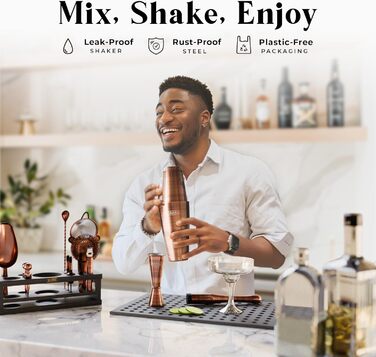 Набір бармена BARE BARREL® Mixology: 16 предметів для приготування коктейлів | Шейкер Boston, Мартіні, 35 рецептів | Преміум якість, мідь/чорний
