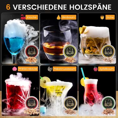 Набір для приготування віскі з димом: 6 смаків тирси, 2 склянки, форми для льоду, для віскі, бурбону, Old Fashioned, подарунок для чоловіків