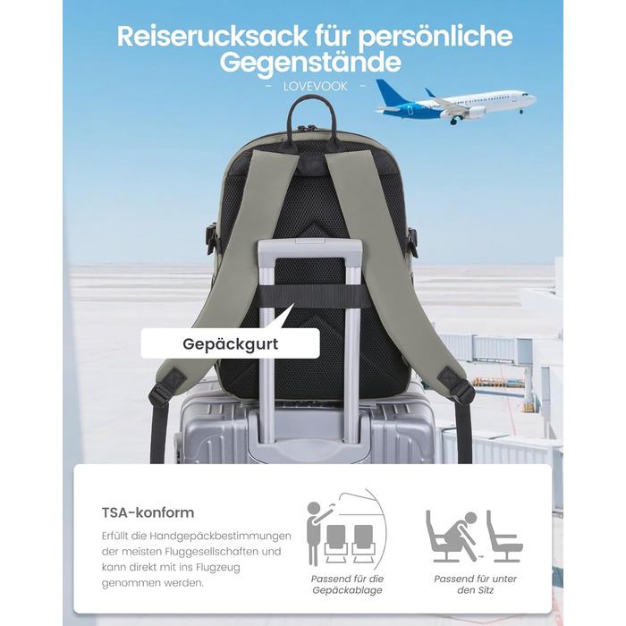 LOVEVOOK Рюкзак для ноутбука, водонепроникний, сірий/зелений, 17.3 дюйми - для жінок та чоловіків, універсальний, для роботи, навчання, подорожей