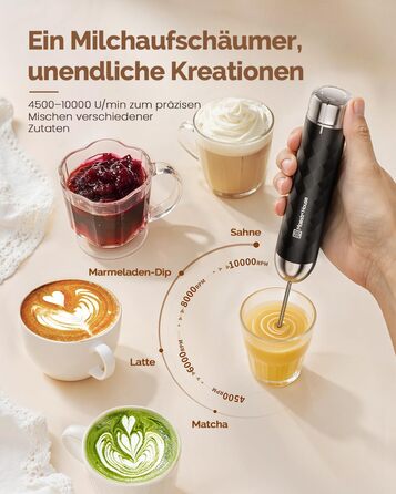 Електричний пінний вершковий вінчик Maestri House LunaFro 2.0, бездротовий, з регулюванням швидкості, чорний