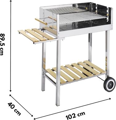 Grillwagen HKG 500 XXL з нержавіючої сталі: вугільний гриль на колесах з полицею для дров, велика решітка, регулювання висоти, довговічний