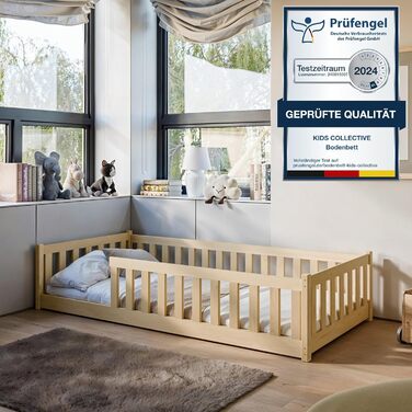 Ліжко дитяче Kinderbett Bodenbett 90x200 см з бортиком та ламелями Montessori, ліжко-гойдалка для дітей та підлітків, 4-18 років, колір натуральний