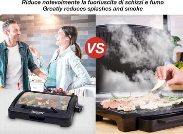 Електрогриль BEPER 90.871 з кришкою, антипригарна поверхня, нержавіюча сталь, 2200 Вт, чорний