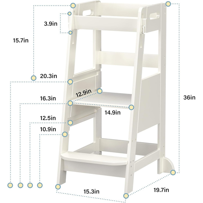 TOETOL Стілець-підставкою для малюків з бамбука, 3 положення по висоті, для кухні, ванної кімнати, антиковзаюча поверхня (слонова кістка)