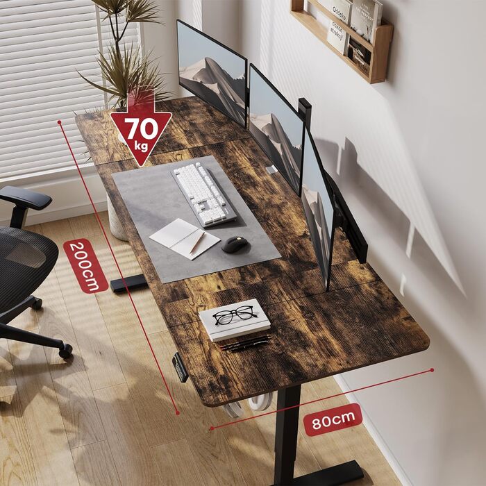 Електричний регульований стіл SANODESK 200x80 см, ергономічний стіл для роботи сидячи та стоячи з пам’яттю, коричневий