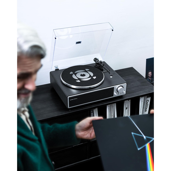 ONE-Q HiFi-програвач вінілу з Bluetooth, вбудованими динаміками, фонокоректором, магнітною голкою AT-3600L, 33/45 об/хв, чорний