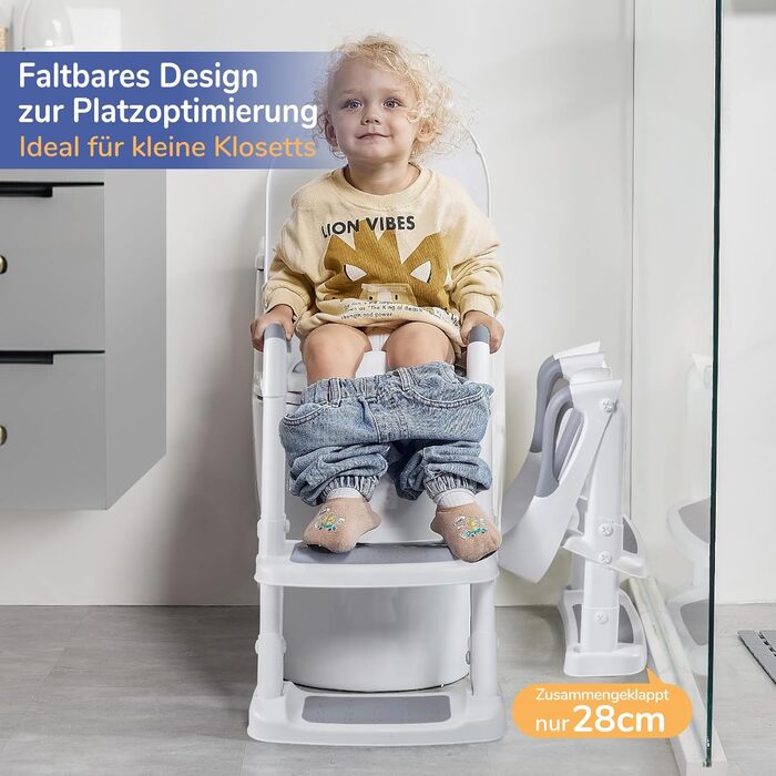 Сидіння для унітазу дитяче з драбинкою DEANIC, м'яке PU, для дітей 1-7 років, універсальний розмір 38-47 см (Сірий)