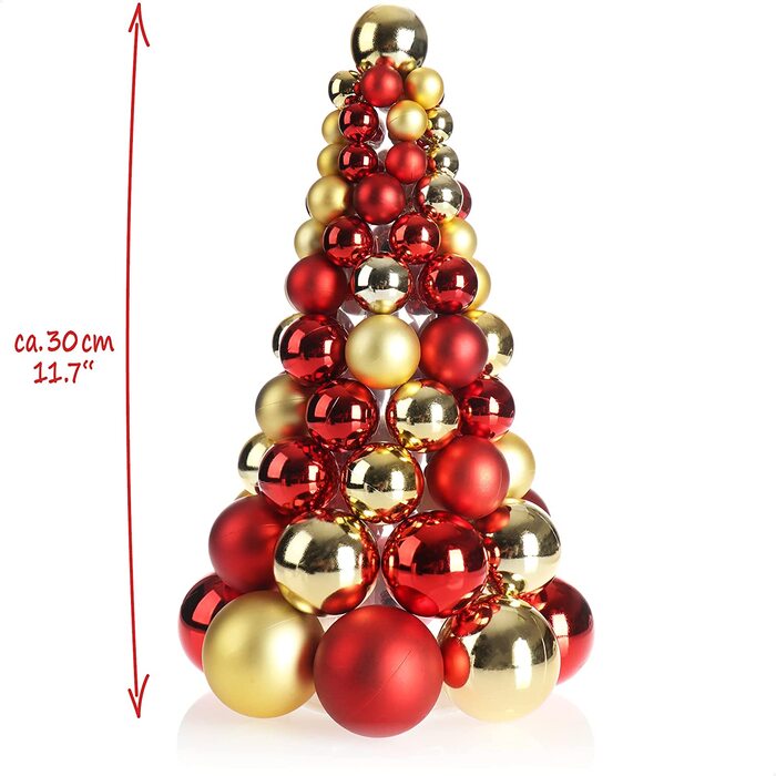 Штучна Різдвяна ялинка COM-FOUR з ялинковими кулями-прикрашена ялинка для різдвяних прикрас-Різдвяна ялинка для різдвяних прикрас (0 - 30 см - кольори золотий / червоний)