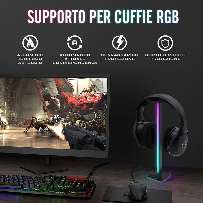 Світлодіодна світло-смуга EZDIY-FAB для навушників з кріпленням, RGB-підсвічування, 50 режимів, аксесуар для геймерського ПК, чорний