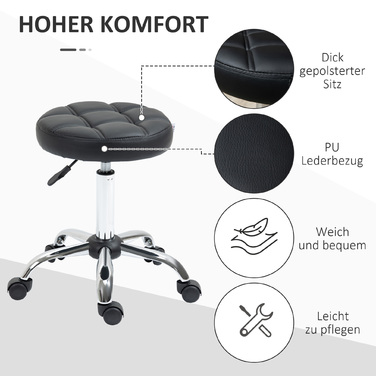 Vinsetto Stool Регульований по висоті поворотний робочий табурет Black Ø35.5 см, штучна шкіра для офісу та салону 51-67 см