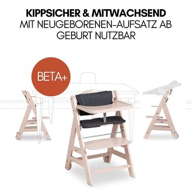 Високий стільчик для годування Hauck Beta+ Newborn Set - комплект для новонароджених, від народження з 2-в-1 функцією гойдалки, подушкою для сидіння та підносом для їжі (Whitewashed)