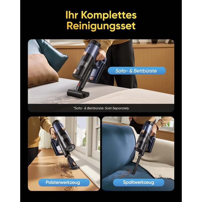 Акумуляторний пилосос Vexilar Leichter 50Kpa, 50хв, 450W, LED-дисплей, 6-в-1 для килимів, підлоги, шерсті тварин, авто, синій