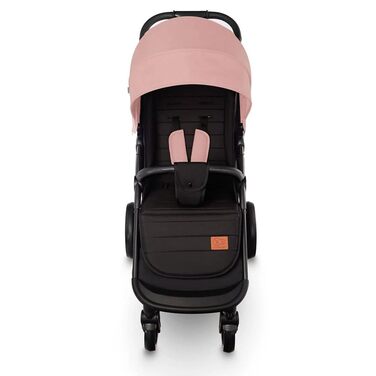 Дитяча коляска Kinderkraft Grande Plus, сіра/рожева, від народження до 22 кг, складається однією рукою, регульована спинка, великий капюшон з віконцем, амортизація всіх коліс, просторе сидіння