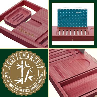 Підставка для ванни SereneLife з дерева – Розширювана підставка для ванни 70-105 см з тримачем для напоїв та книжковою підставкою (Колір: Коричневий)