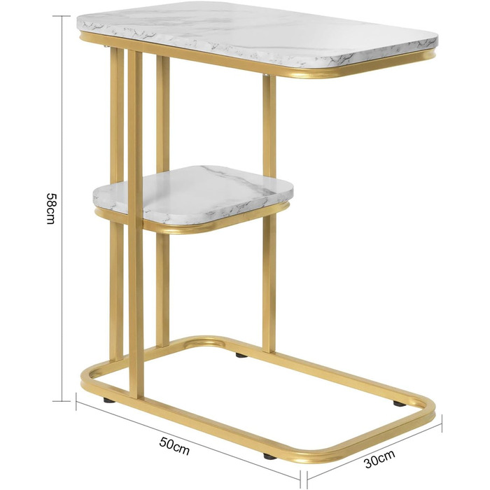 Приставний столик SoBuy FBT110-G з 2 полицями, золотистий металевий каркас, BHT приблизно 50x58x30см