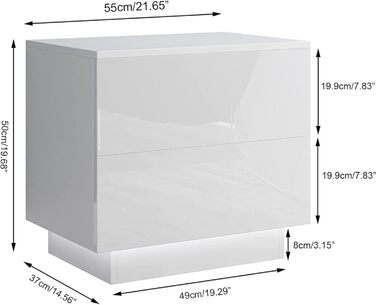 Тумбочка Dripex зі світлодіодом, 2 ящики, диванний столик, тумбочка, 55x37x50 см, білий високий глянець