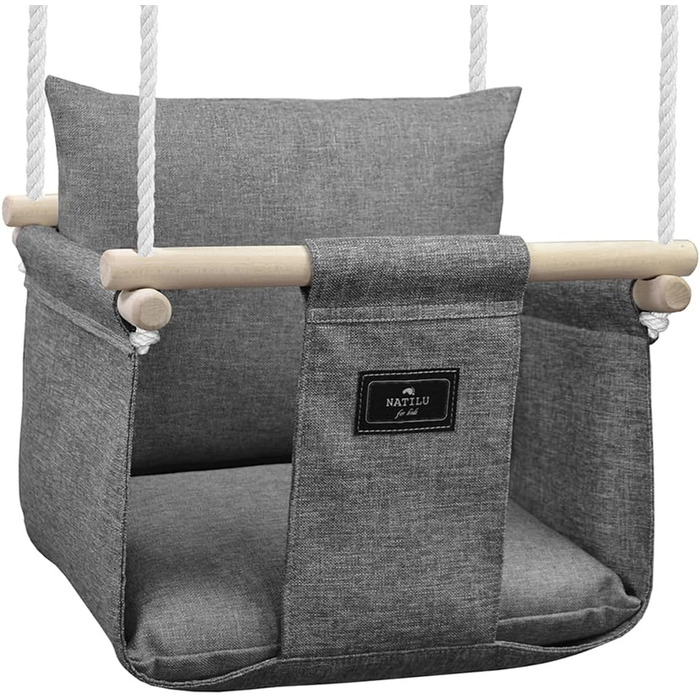 Дерев'яна гойдалка для дітей NATILU® - Indoor/Outdoor | Гойдалка для дому та вулиці | NATILU® Silver