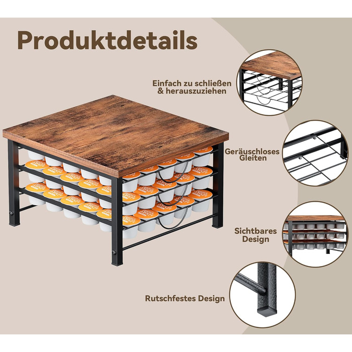 Тримач для капсул кави Dolce Gusto, металева висувна шафа для 90 капсул, з тихими направляючими та антиковзними ніжками