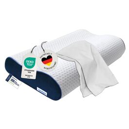 Ортопедична подушка для шиї з Memory Foam - регульована висота, знімає напругу з голови та шиї, проти болю в шиї, 60x30 см, з чохлом середньої жорсткості (біла)