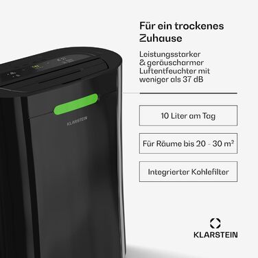Klarstein AeroDry Smart 12l: Електричний осушувач повітря з WiFi, LED дисплеєм та фільтром вугілля. Підходить для приміщень до 18 м²