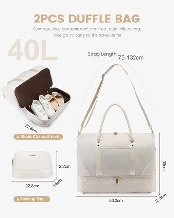 Сумка-мішок LOVEVOOK для жінок, 40л, 2 шт. (бежевий & хакі), з відділенням для взуття та мокрих речей, для подорожей, спортзалу, Gym, Yoga, ручна поклажа