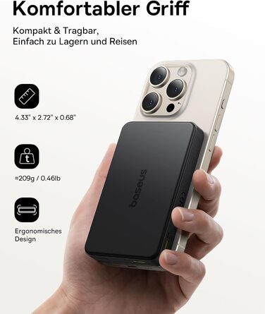 Магнітний, PD 22.5W, для iPhone 16/15/14/13, USB-C, Чорний, 2 Magsafe 10000mAh