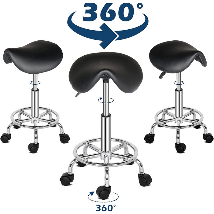 Офісний стілець на коліщатках, Професійний, з можливістю повороту на 360, Сідельний стілець, регульований по висоті, для вітальні, масажу, кухні, офісу, клініки, пабу, шиття, живопису,фортепіано / білий (чорний 5)
