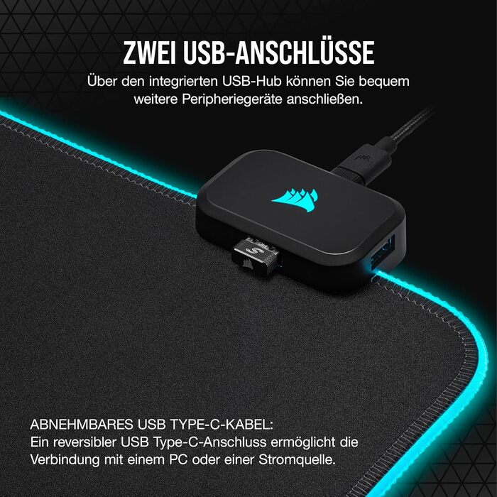 Килимок для миші Corsair MM700 RGB Extended - великий, 930x400 мм, з підсвічуванням RGB, хаб USB, чорний