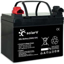 Гелева батарея SolarV 33 Ач 12 В надзвичайно стійка до циклів для фотоелектричної системи, ідеально підходить для сонячних батарей, автофургонів, освітлення будівельних майданчиків, вітрильників, моторних яхт. 33 Ач, 12 В