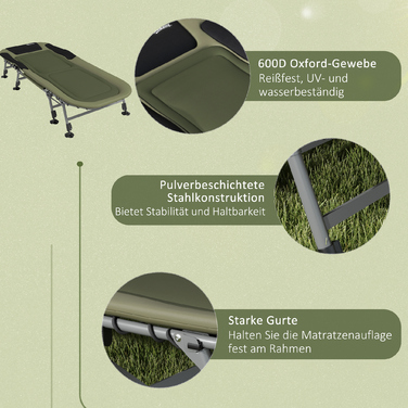 Outsunny Camping Bed Camp Bed Розкладне дорожнє ліжко Регульоване розкладне ліжко до 180 кг Завантажується для вулиці Oxford Green | Аосом