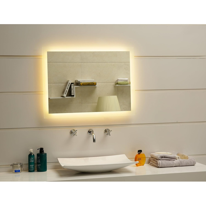 Дзеркало для ванної кімнати Dr. Fleischmann GS084N з LED-підсвічуванням (80 x 60 см, тепле біле світло)