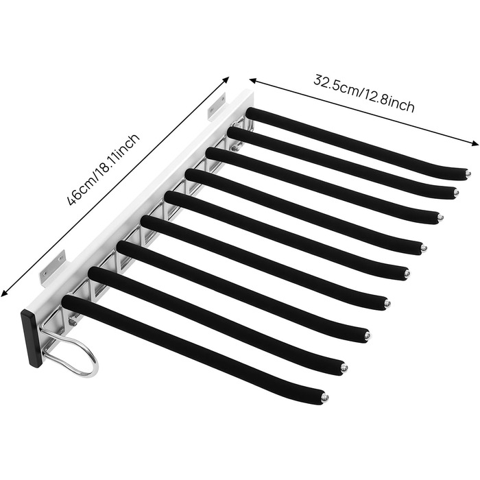 Висувний тримач для штанів, полиця для штанів, 9 тримачів для шарфів, висувна вішалка для штанів, одягу, краваток, шарфів, глибина шафи 48 см, лівостороннє кріплення