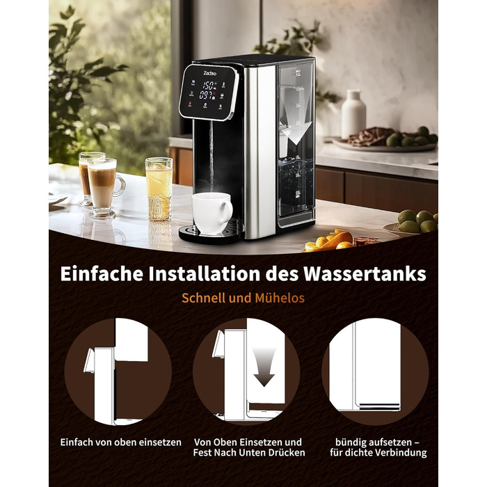 ЗACHVO Дозатор гарячої води UR05-2200W: миттєве гаряче водопостачання, 4 температурні режими, 3 об'єми, 4л бак, компактний та енергоефективний, захист від перегріву, дитячий замок, для кухні та офісу, фільтр з активованого вугілля