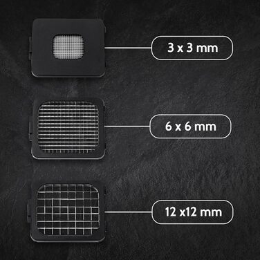 Подрібнювач для овочів ALLIGATOR 3094 з нержавіючої сталі з контейнером - для овочів, цибулі та картоплі фрі - 3 змінні леза (3x3 мм, 6x6 мм, 12x12 мм) - Без BPA