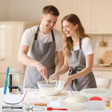 Набір для випічки хліба з закваски Aliggbent: 38 предметів, корзини для бродіння (25,4 см), скляний набір (680 мл), вага, кишені та аксесуари