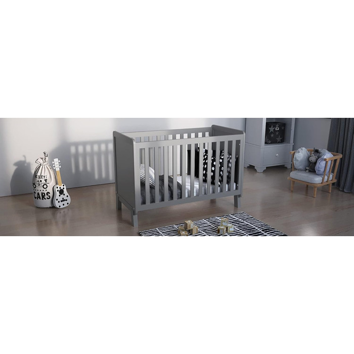 Дитяче ліжко-приліжкова ліжечко Love For Sleep 120x60 з матрацом з піною Aloe Vera, сіре - ліжко для новонароджених, збірна конструкція