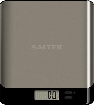 Цифрові кухонні ваги Salter 1052A SSBKDR Pro - нержавіюча сталь, електронні ваги, 5 кг з функцією тари, легке очищення, батарея в комплекті, функція Aquatronic для рідин, РК-дисплей з нержавіючої сталі, чорний