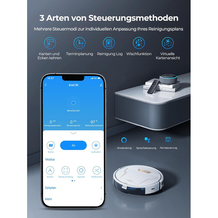 Робот-пилосос Laresar Clean з функцією миття, 4000Pa, 150 хв роботи, керування через додаток, для твердих підлог, килимів та шерсті тварин (білий)