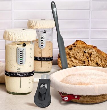Набір для закваски KneadAce: банка 680.4 г, 2 корзини Banneton, лезо для хліба - подарунок для пекаря