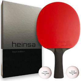 Професійна ракетка для настільного тенісу heinsa Carbon ITTF, схвалена для змагань, чорного кольору, виготовлена зі світлого горіхового дерева з преміальною упаковкою і кульками, чорного кольору, з 2 кульками і футляром