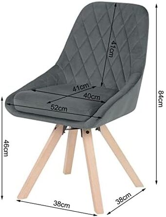 Стілець для їдальні WOLTU, поворотний, для кухні/вітальні, з м'яким оксамитовим сидінням, на дерев'яних ніжках, до 150 кг, набір 8 шт. (темно-сірий)