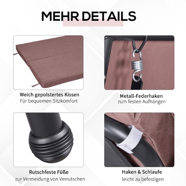 Гойдалка в стилі Голлівуду з функцією лежака, коричнева, 215 x 120 x 165 см