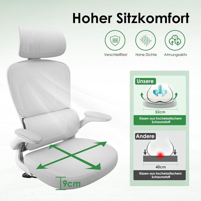 Ергономічне крісло Farini для офісу та дому: регульоване, з підголівником, сіро-біле. Крісло для комп'ютера, керівника, home office.