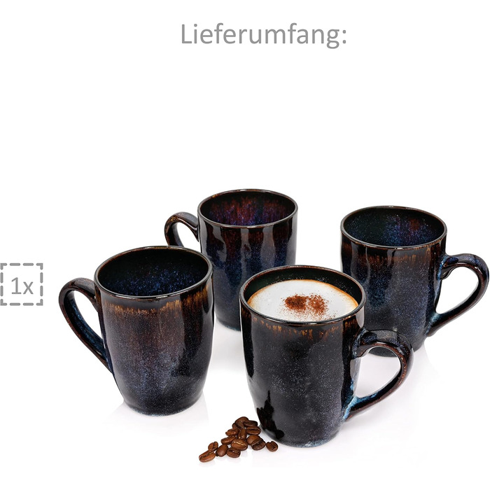 Набір посуду Sänger Tokio 24 елементи, керамічний сервіз на 8 осіб, сучасний ручної роботи, темно-синій з чорними акцентами | PREMIUM COLLECTION (кавовий набір 4 шт.)