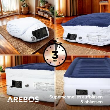 Надувний матрац Arebos | Самостійно надувний матрац 203 × 95 × 51 см для 1 особи | Гостьовий матрац з електричним насосом | Надувний матрац з сумкою для транспортування для кемпінгу/до дому | (Синій/Білий)