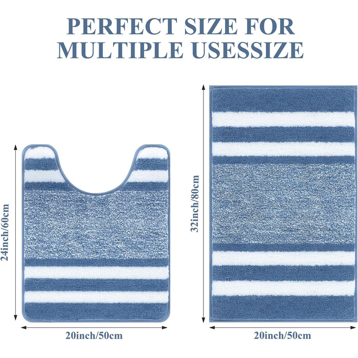 М'який килимок для ванної кімнати Pauwer, комплект з 2 шт., водопоглинаючий, для ванни та туалету, антиковзаючі, можна прати в пральній машині, блакитний, 50 x 80 + 50 x 60 см